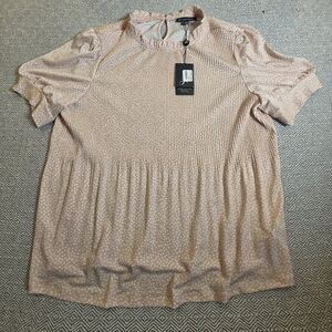 Adrianna Papell Ruffle Neck Pleated Top Blush Pink Polka Dot Size L